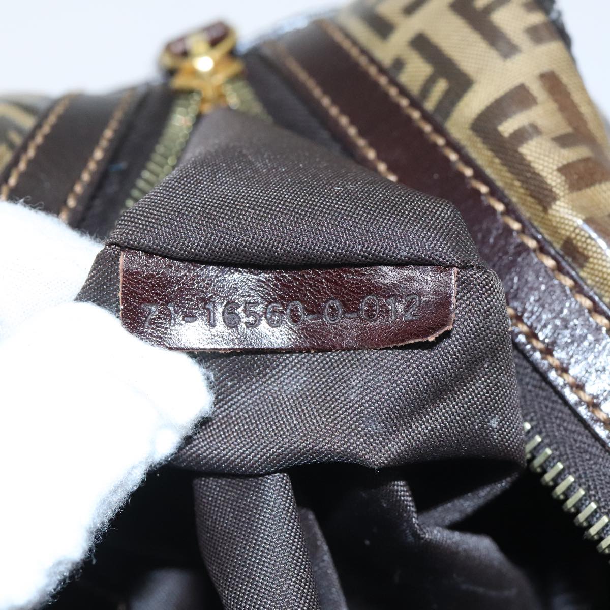 FENDI Zucchino Canvas Hand Bag Brown Gold 93886