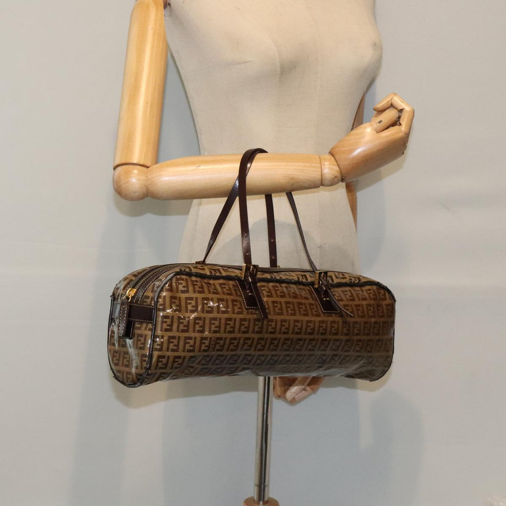 FENDI Zucchino Canvas Hand Bag Brown Gold 93886