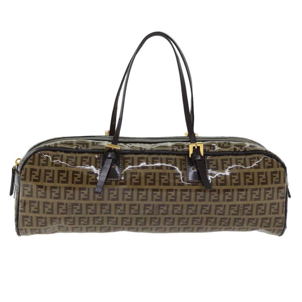FENDI Zucchino Canvas Hand Bag Brown Gold 93886