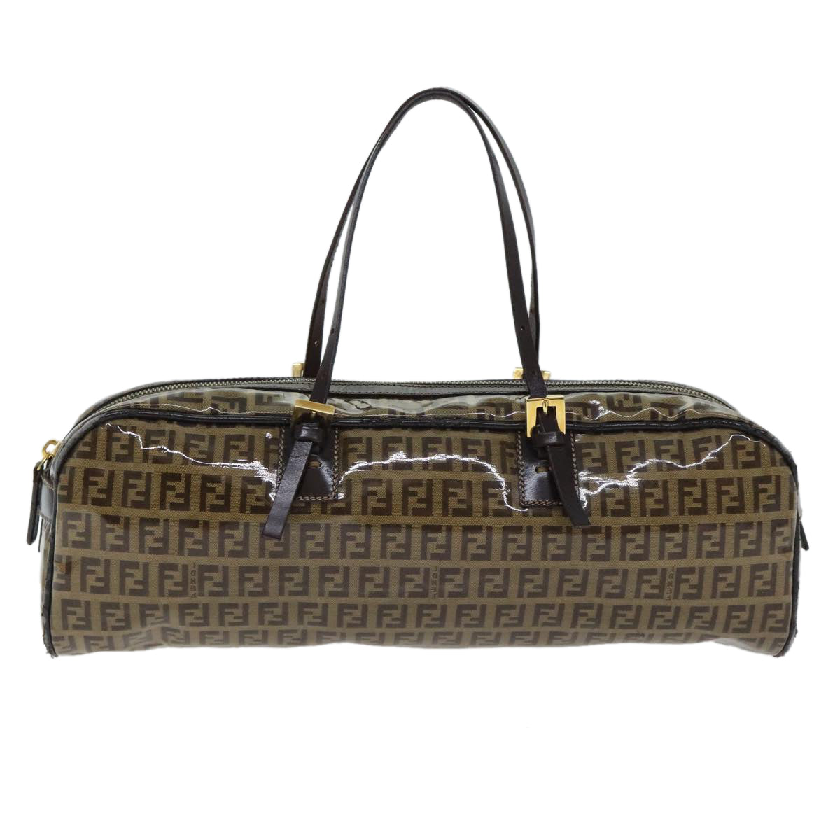 FENDI Zucchino Canvas Hand Bag Brown Gold 93886