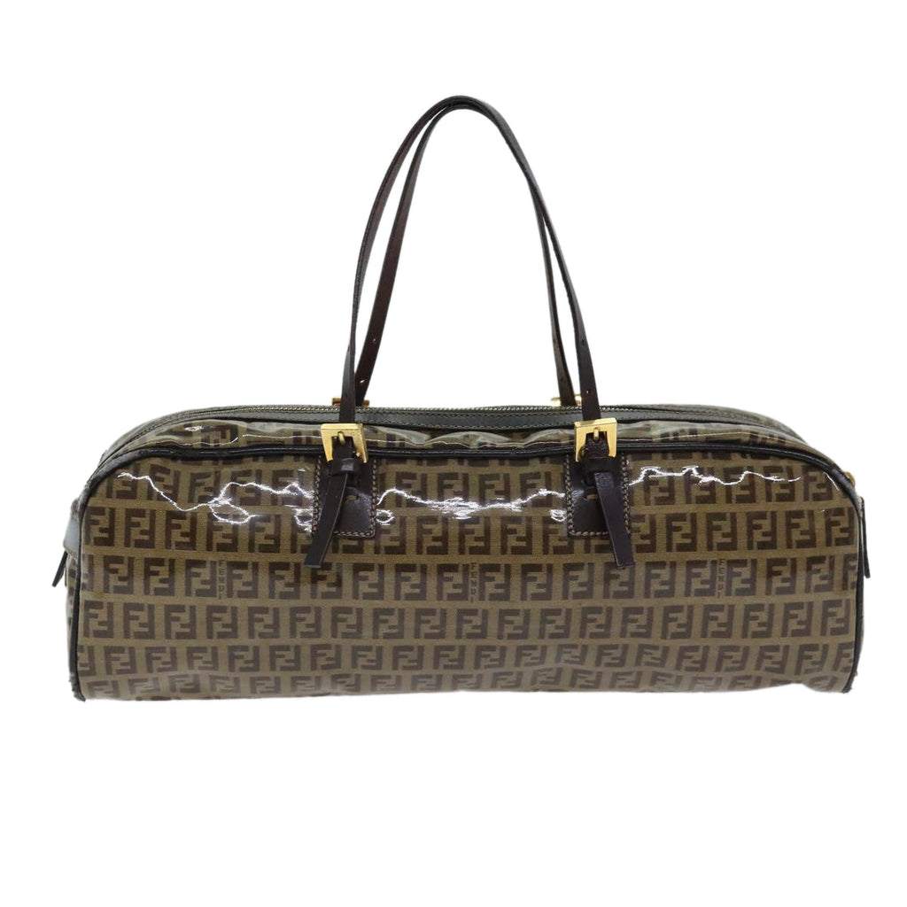 FENDI Zucchino Canvas Hand Bag Brown Gold 93886