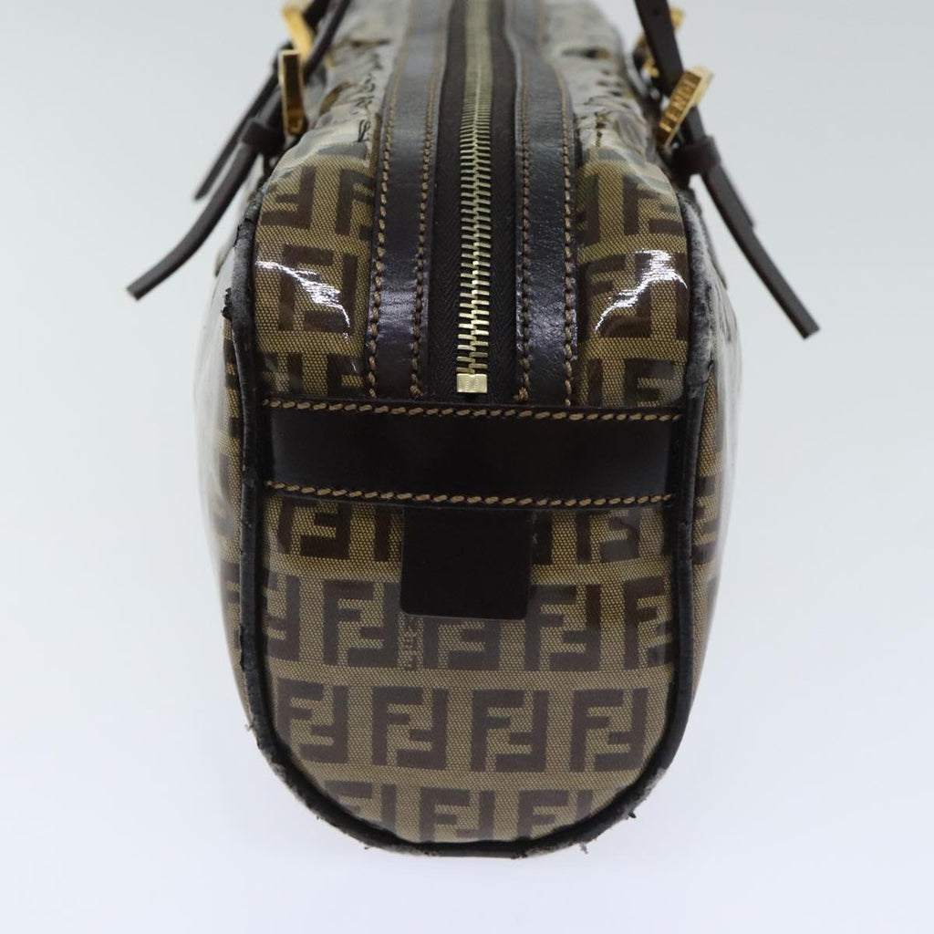 FENDI Zucchino Canvas Hand Bag Brown Gold 93886