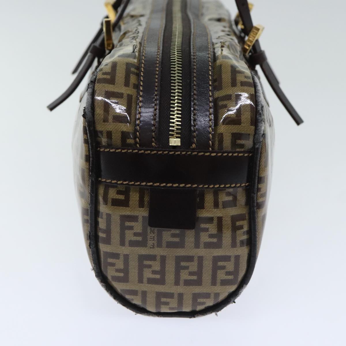 FENDI Zucchino Canvas Hand Bag Brown Gold 93886