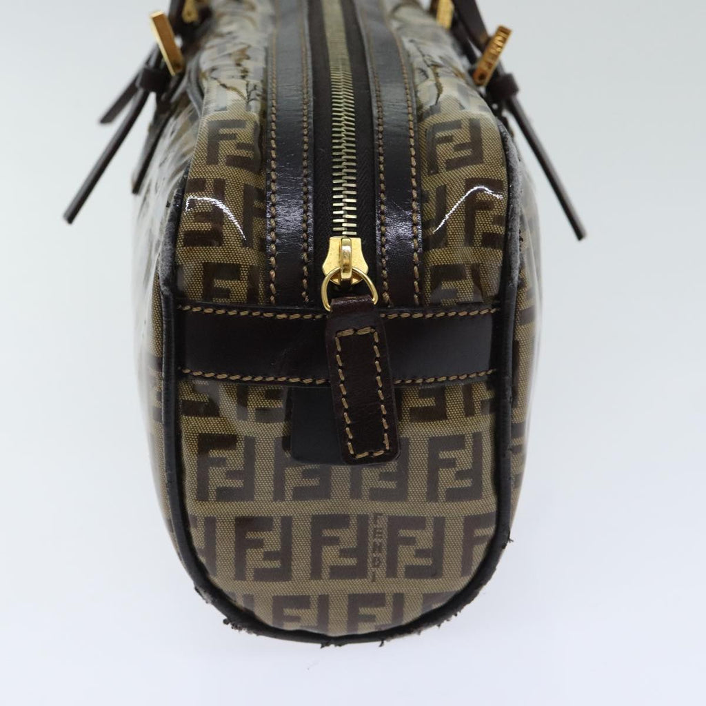 FENDI Zucchino Canvas Hand Bag Brown Gold 93886