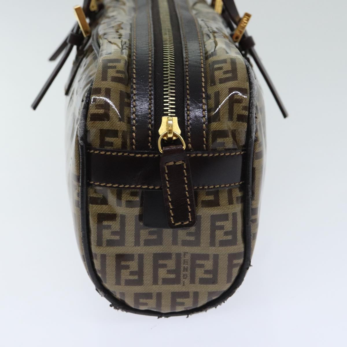 FENDI Zucchino Canvas Hand Bag Brown Gold 93886