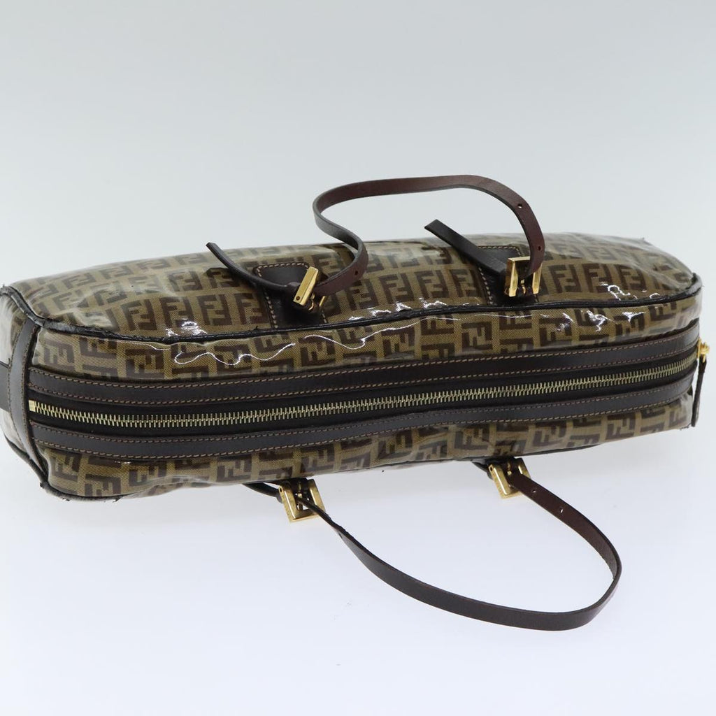 FENDI Zucchino Canvas Hand Bag Brown Gold 93886