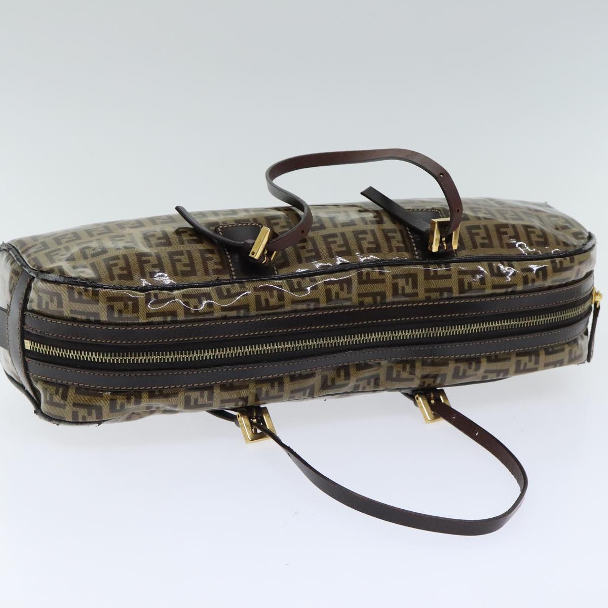 FENDI Zucchino Canvas Hand Bag Brown Gold 93886