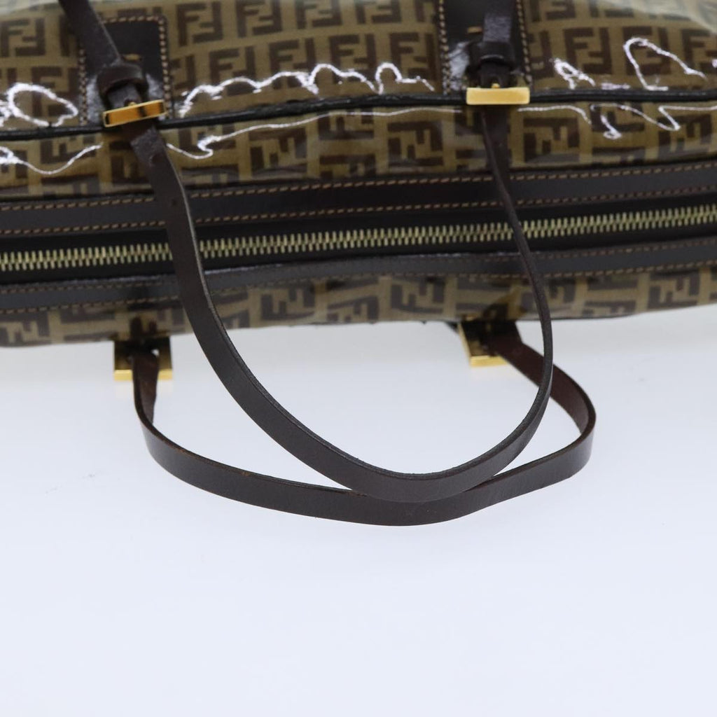 FENDI Zucchino Canvas Hand Bag Brown Gold 93886