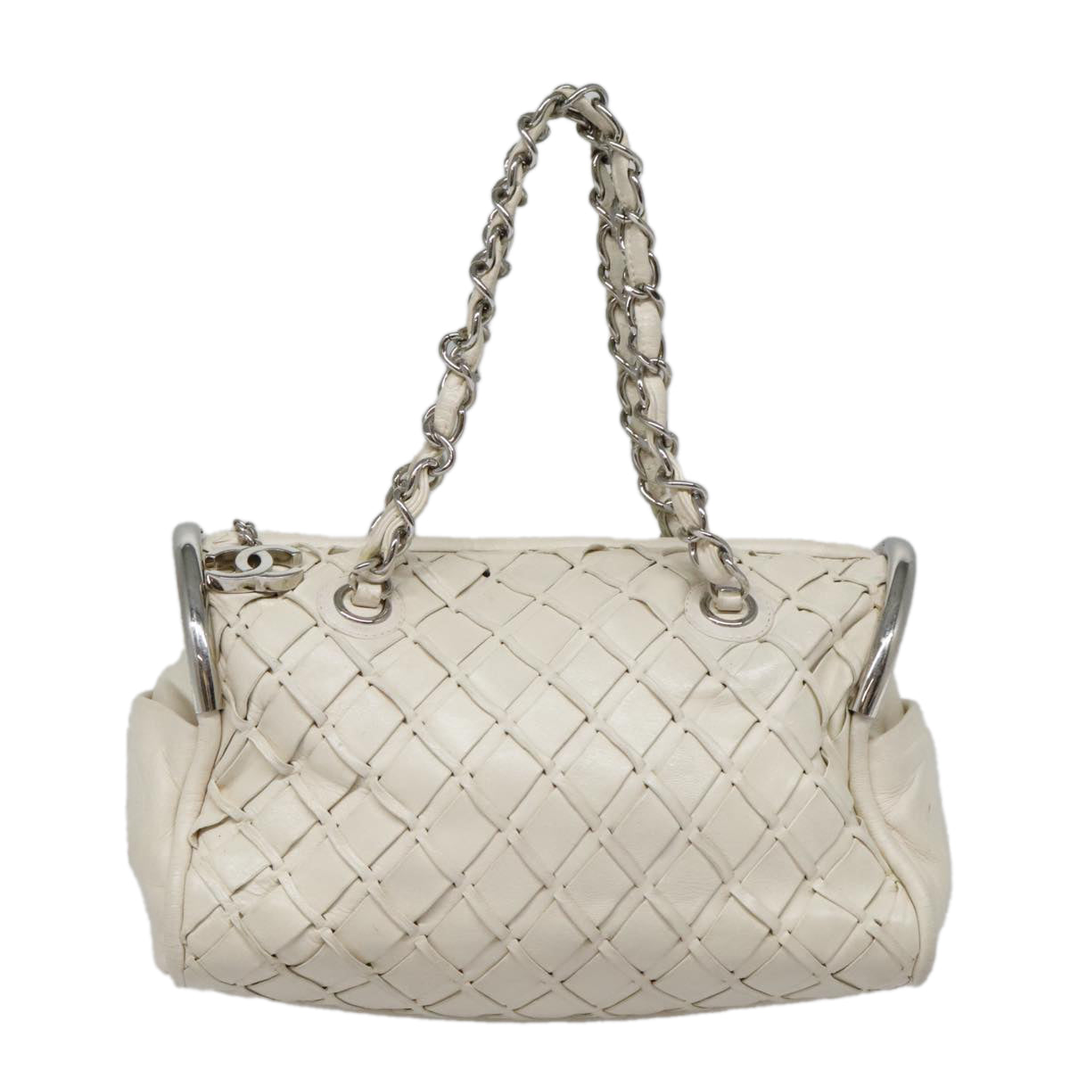 CHANEL Chain Shoulder Bag Leather White CC 93890