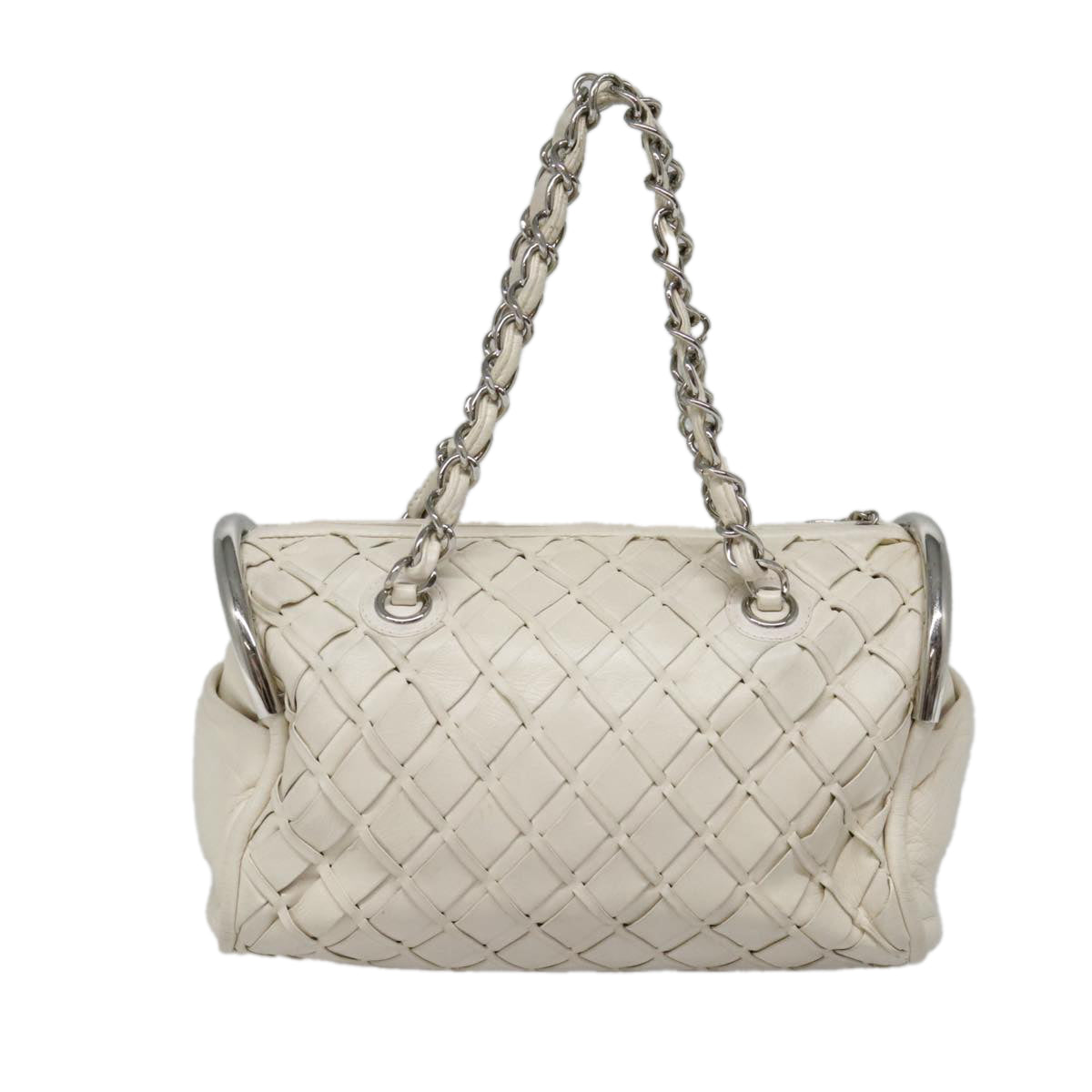 CHANEL Chain Shoulder Bag Leather White CC 93890