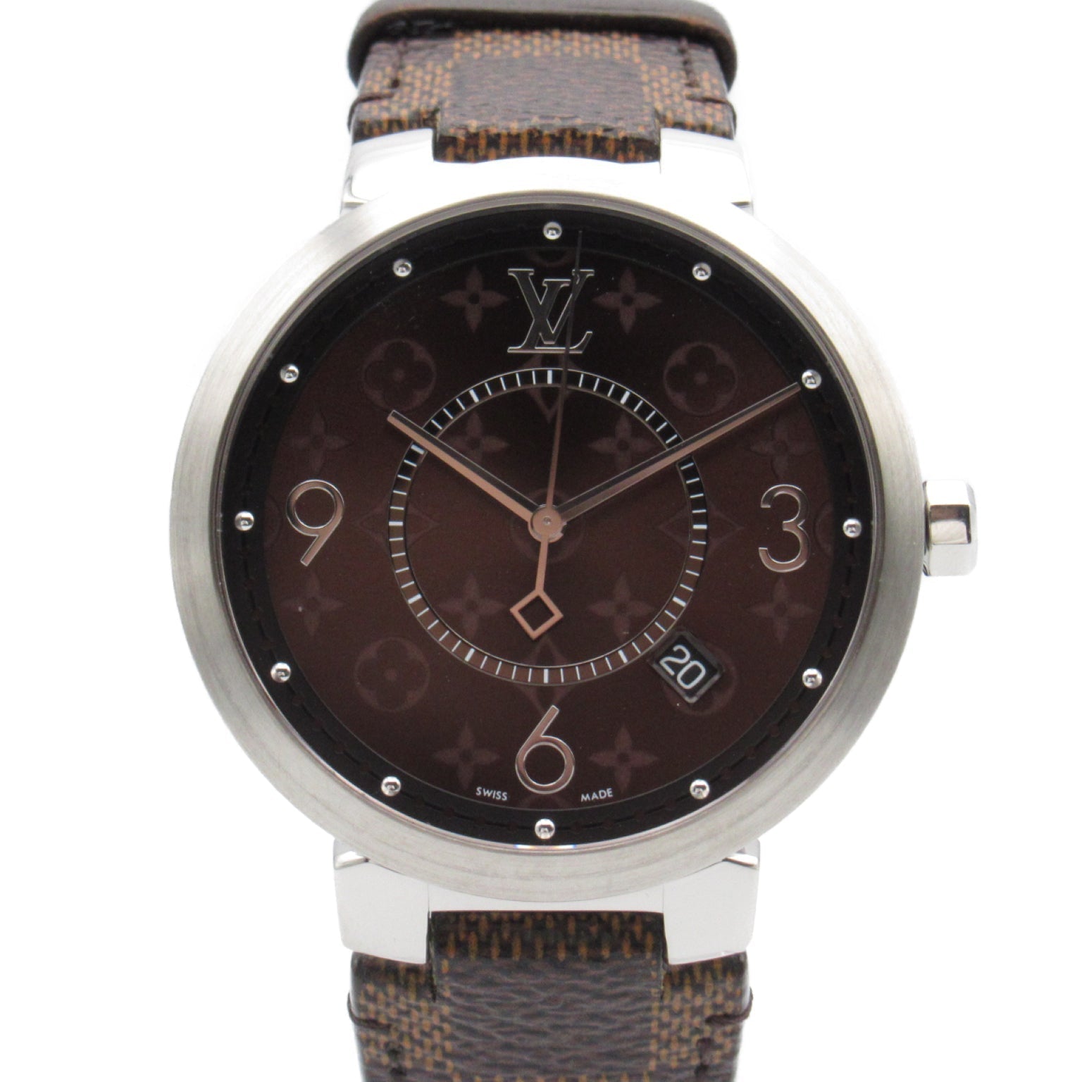 Louis Vuitton Louis Vuitton Tubular Slim  Stainless Steel Leather Belt Men Brown  QA005