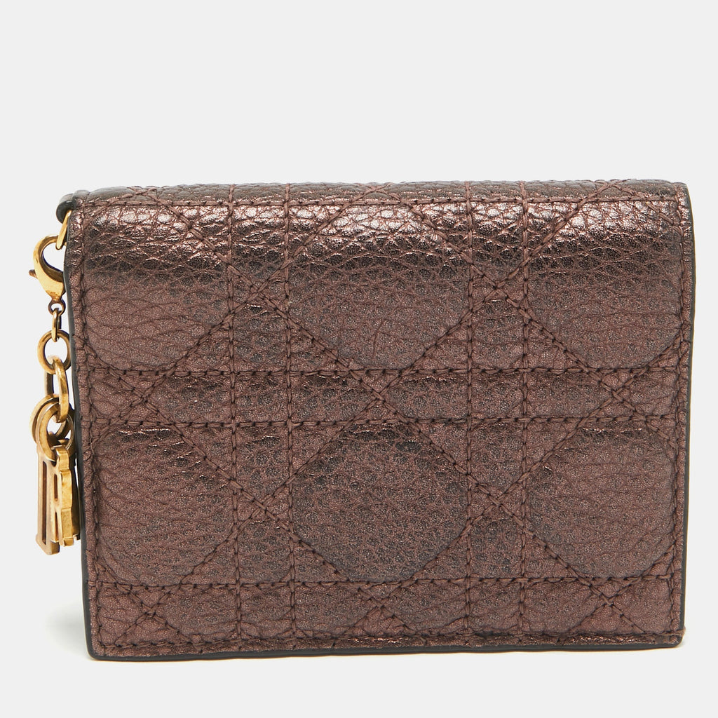 Dior Bronze Cannage Leather Lady Dior Flap Card Case