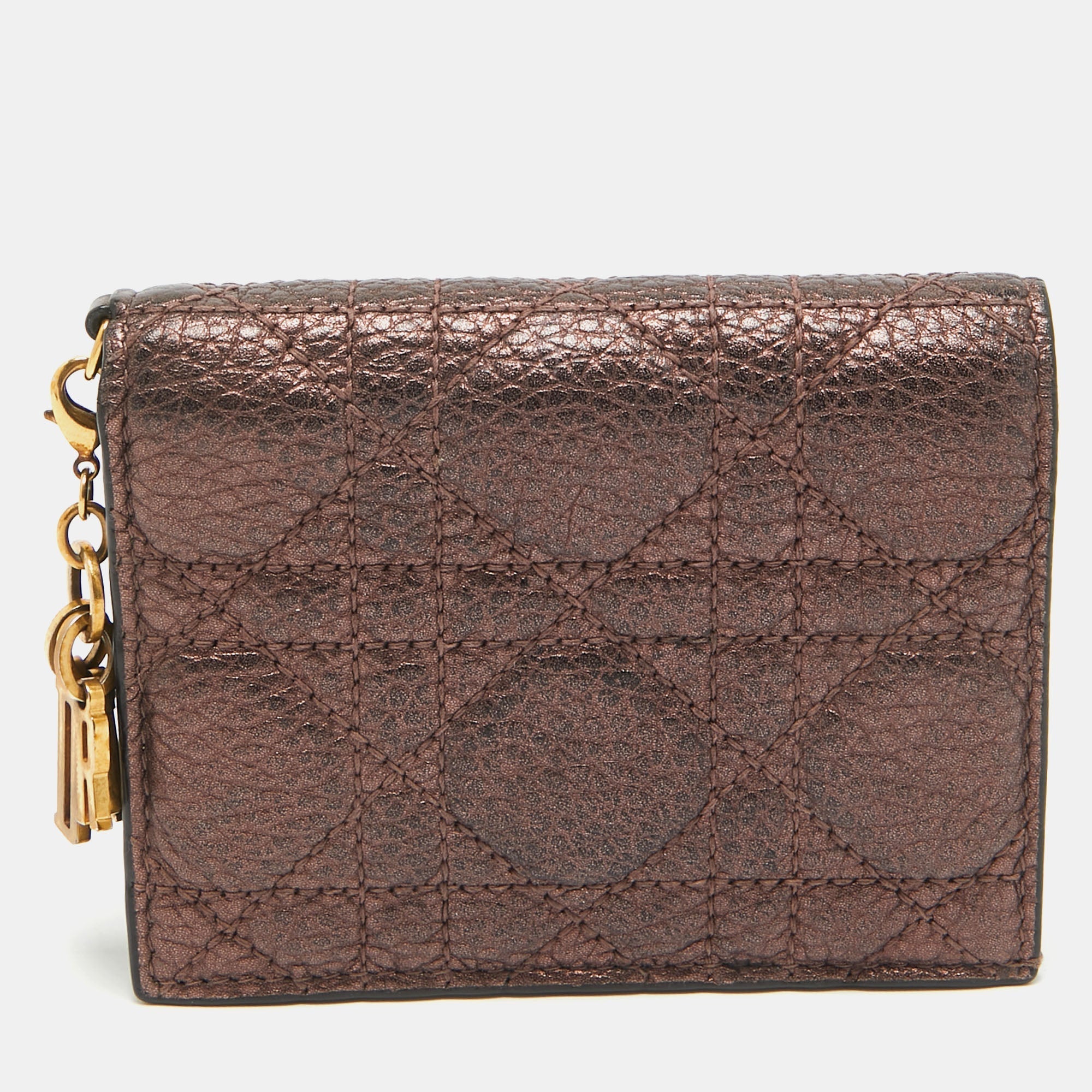 Dior Bronze Cannage Leather Lady Dior Flap Card Case