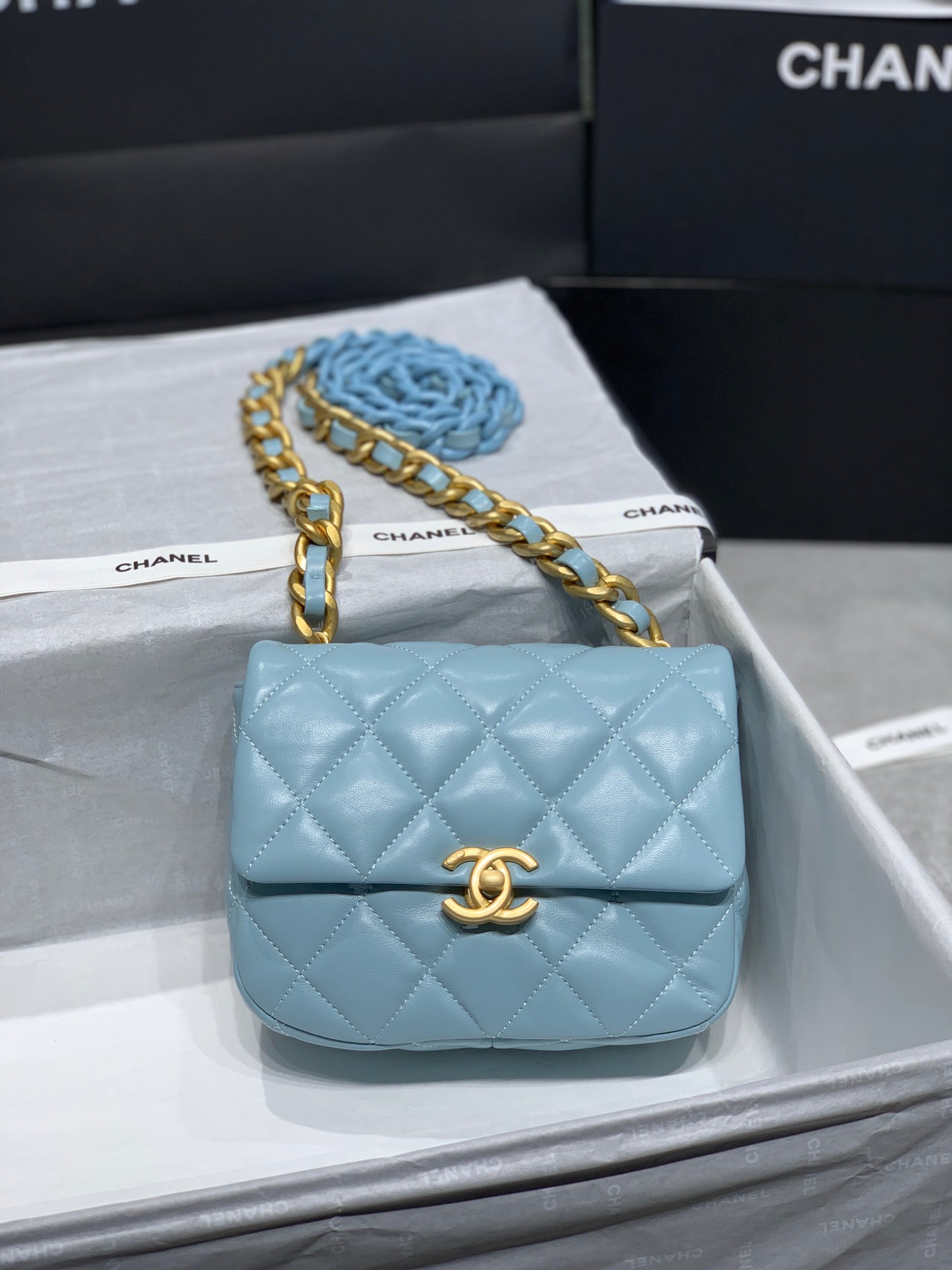 CHLMini GlamIap Bag Gold-Tone Metal Blue Bag For Women 13cm/5in