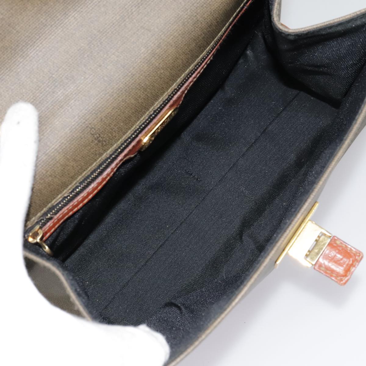 FENDI Hand Bag PVC 2way Gold Brown 94029