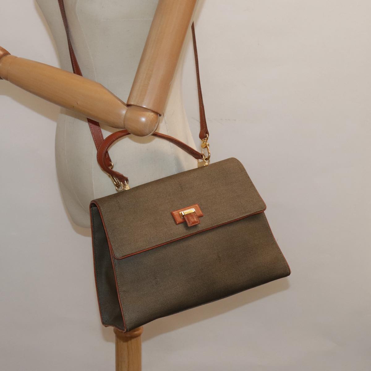 FENDI Hand Bag PVC 2way Gold Brown 94029