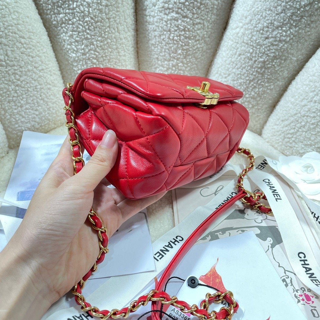 CHLMini Flap Bag Gold Hardware Red For Women, Women’s Handbags, Shoulder Bags 6.7in/17cm AS3365