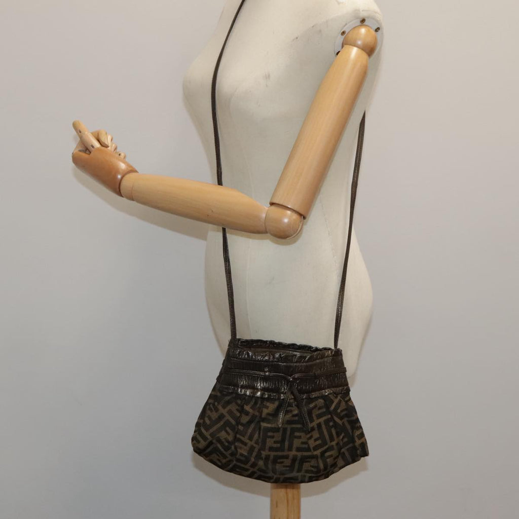 FENDI Zucca Canvas Shoulder Bag Brown Black Gold 94106