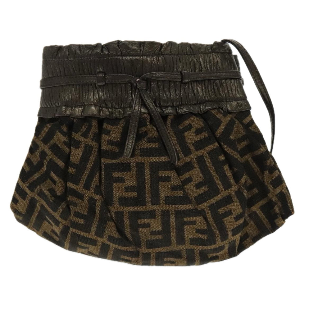 FENDI Zucca Canvas Shoulder Bag Brown Black Gold 94106