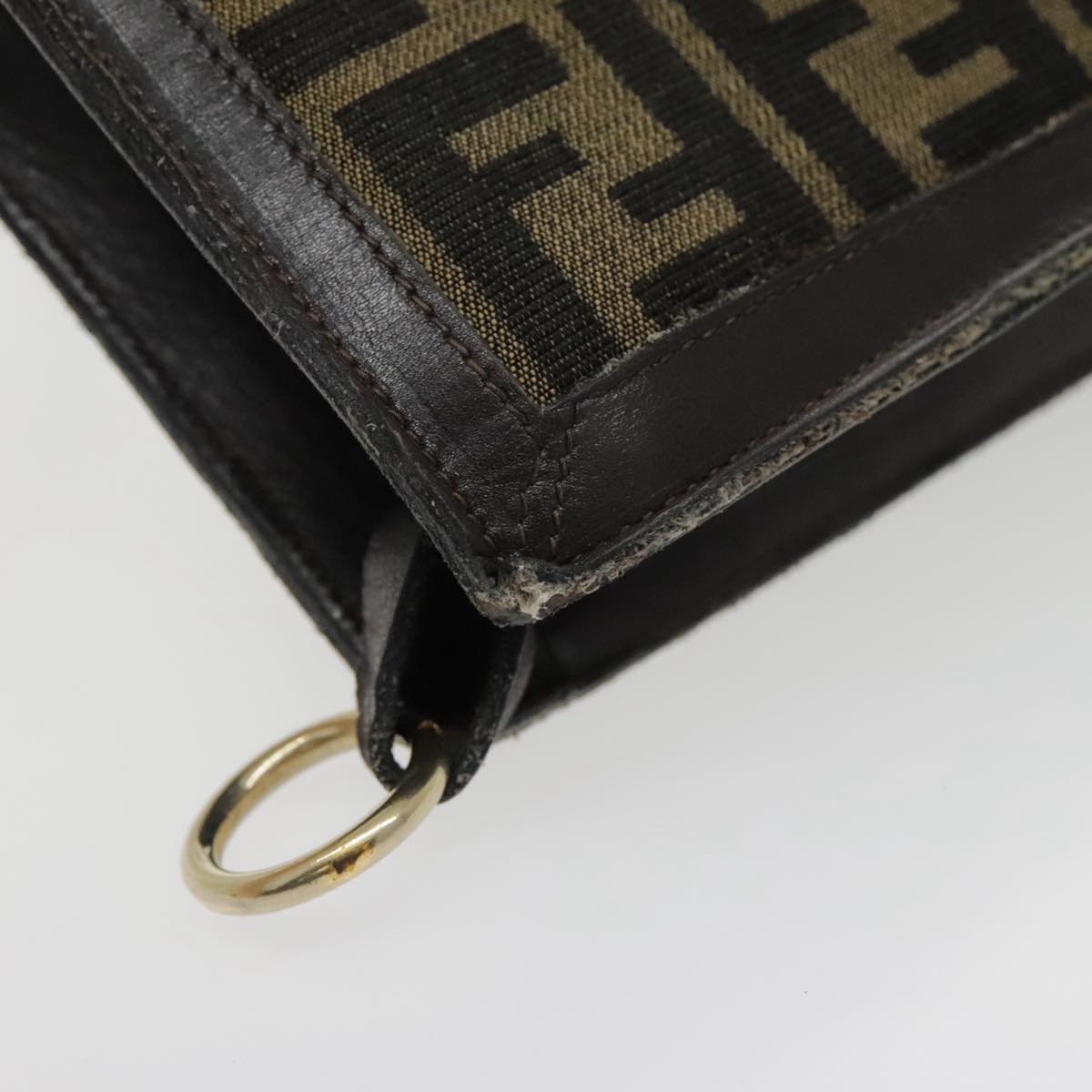 FENDI Zucca Canvas Shoulder Bag Brown Black Gold 94107