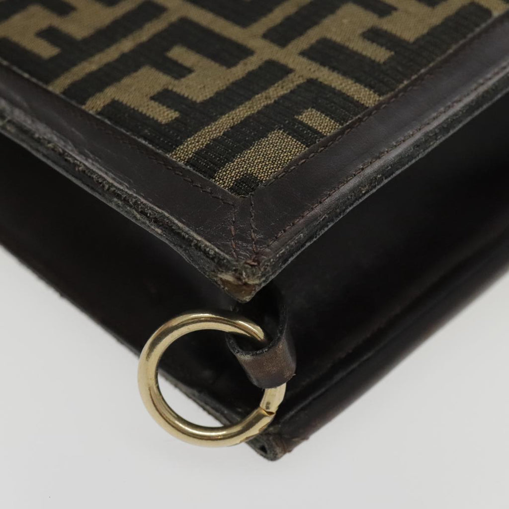 FENDI Zucca Canvas Shoulder Bag Brown Black Gold 94107