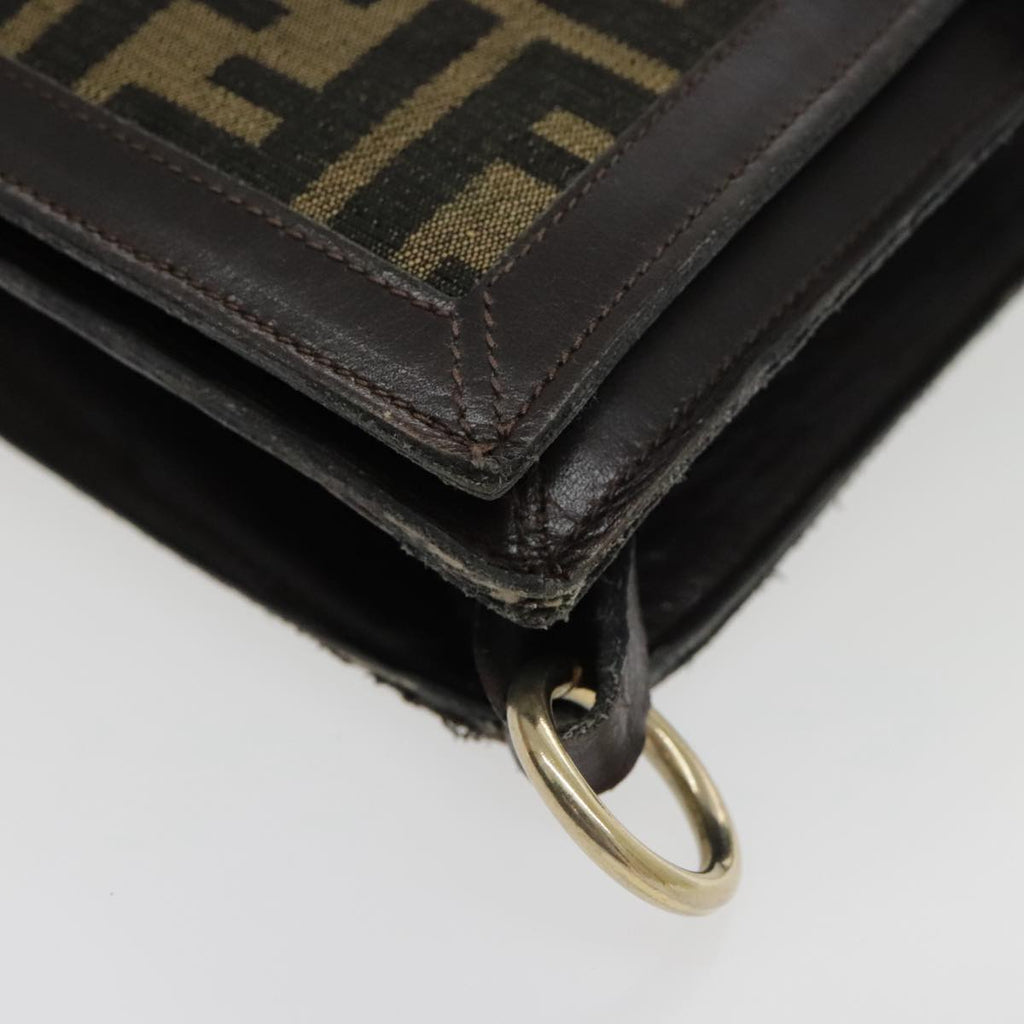 FENDI Zucca Canvas Shoulder Bag Brown Black Gold 94107