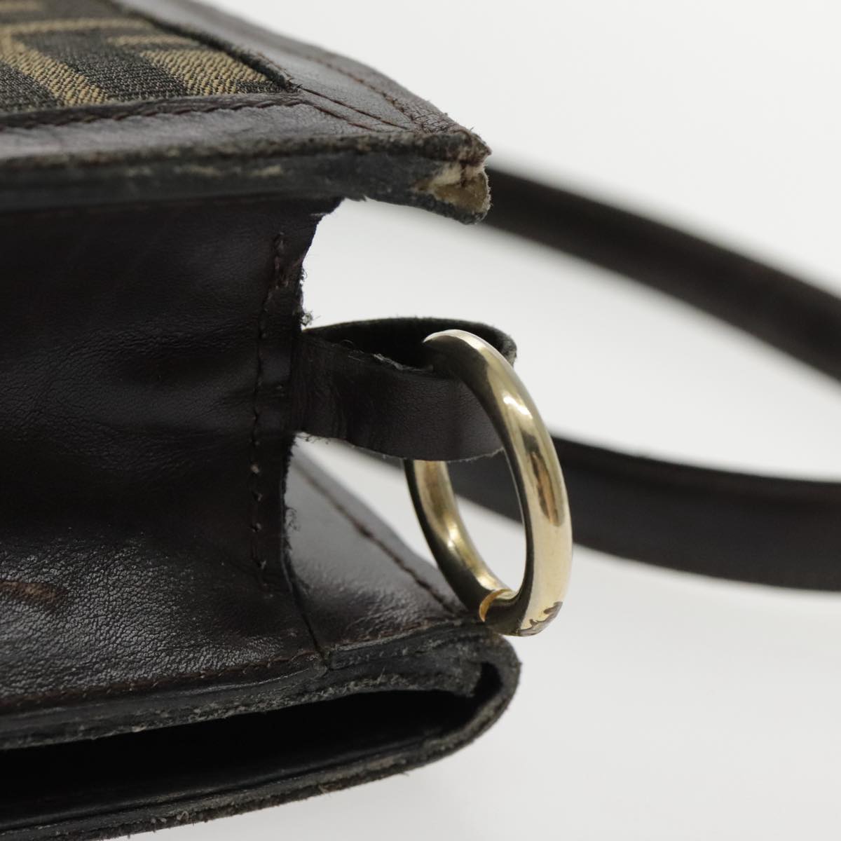 FENDI Zucca Canvas Shoulder Bag Brown Black Gold 94107