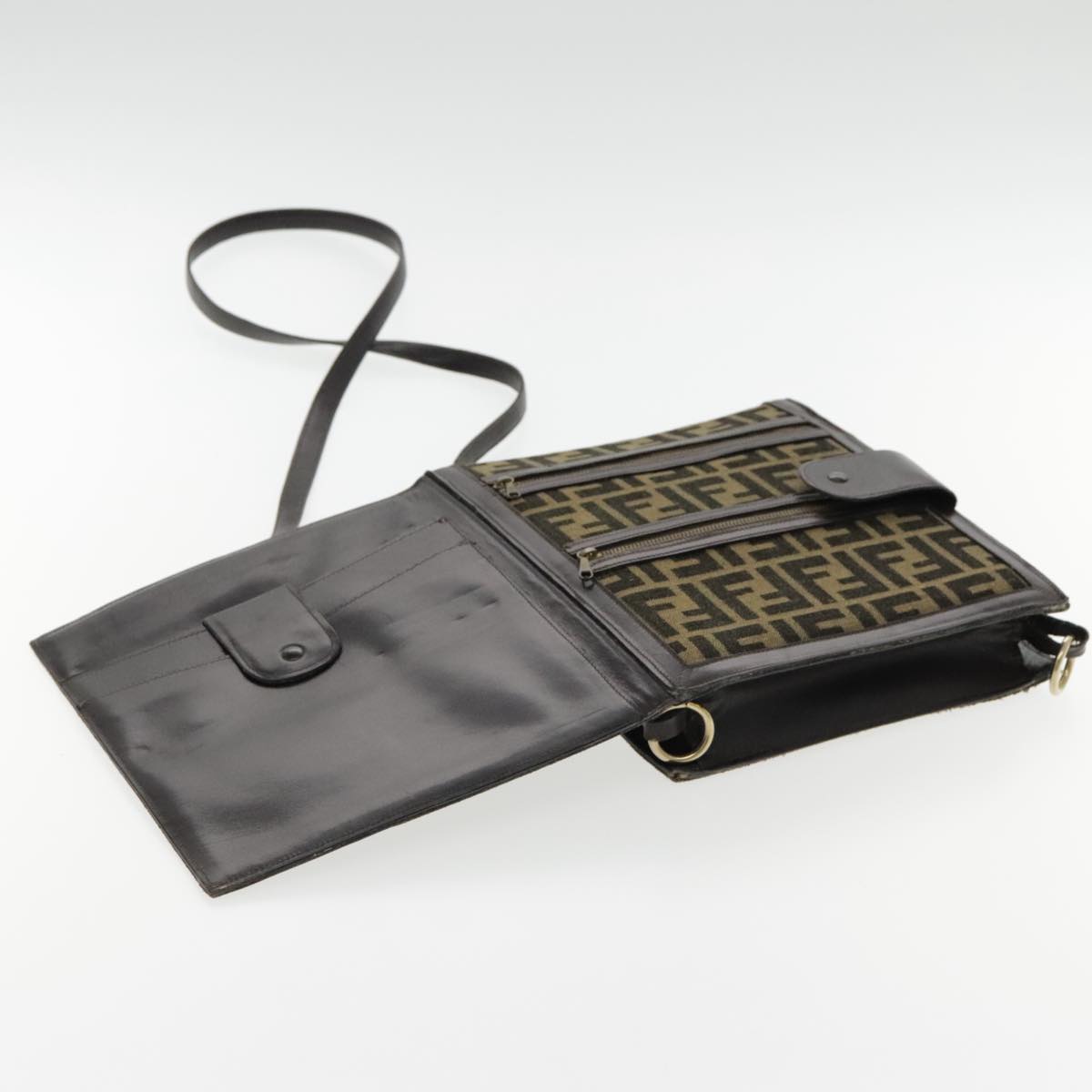 FENDI Zucca Canvas Shoulder Bag Brown Black Gold 94107