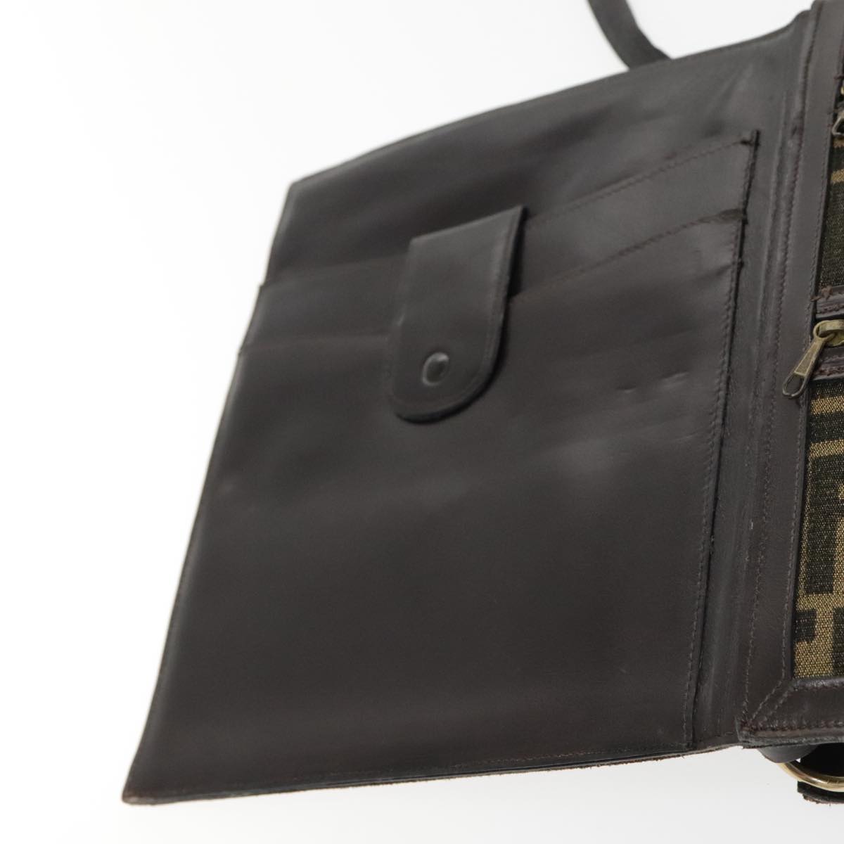 FENDI Zucca Canvas Shoulder Bag Brown Black Gold 94107