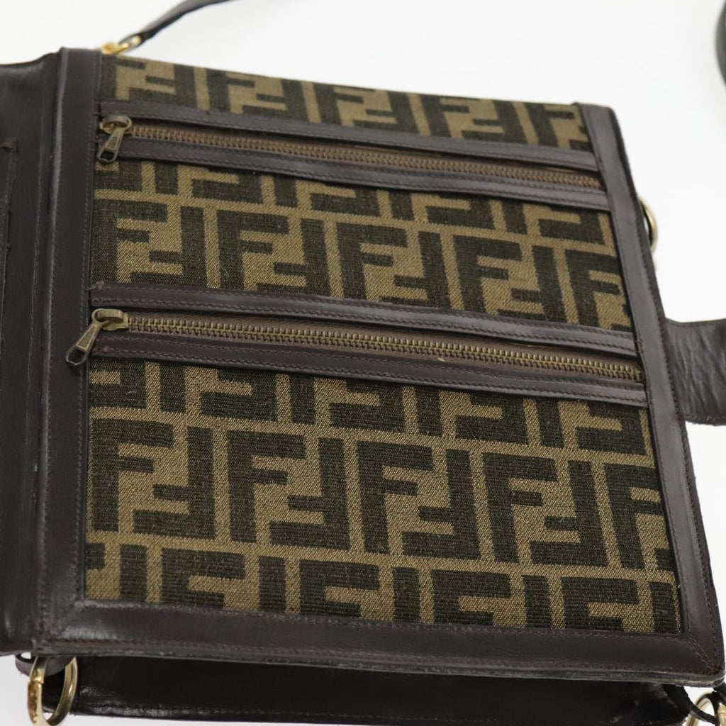 FENDI Zucca Canvas Shoulder Bag Brown Black Gold 94107