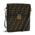 FENDI Zucca Canvas Shoulder Bag Brown Black Gold 94107