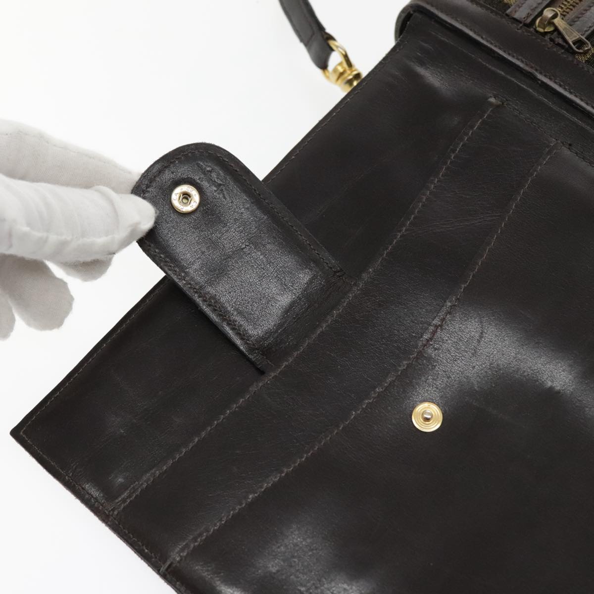 FENDI Zucca Canvas Shoulder Bag Brown Black Gold 94107
