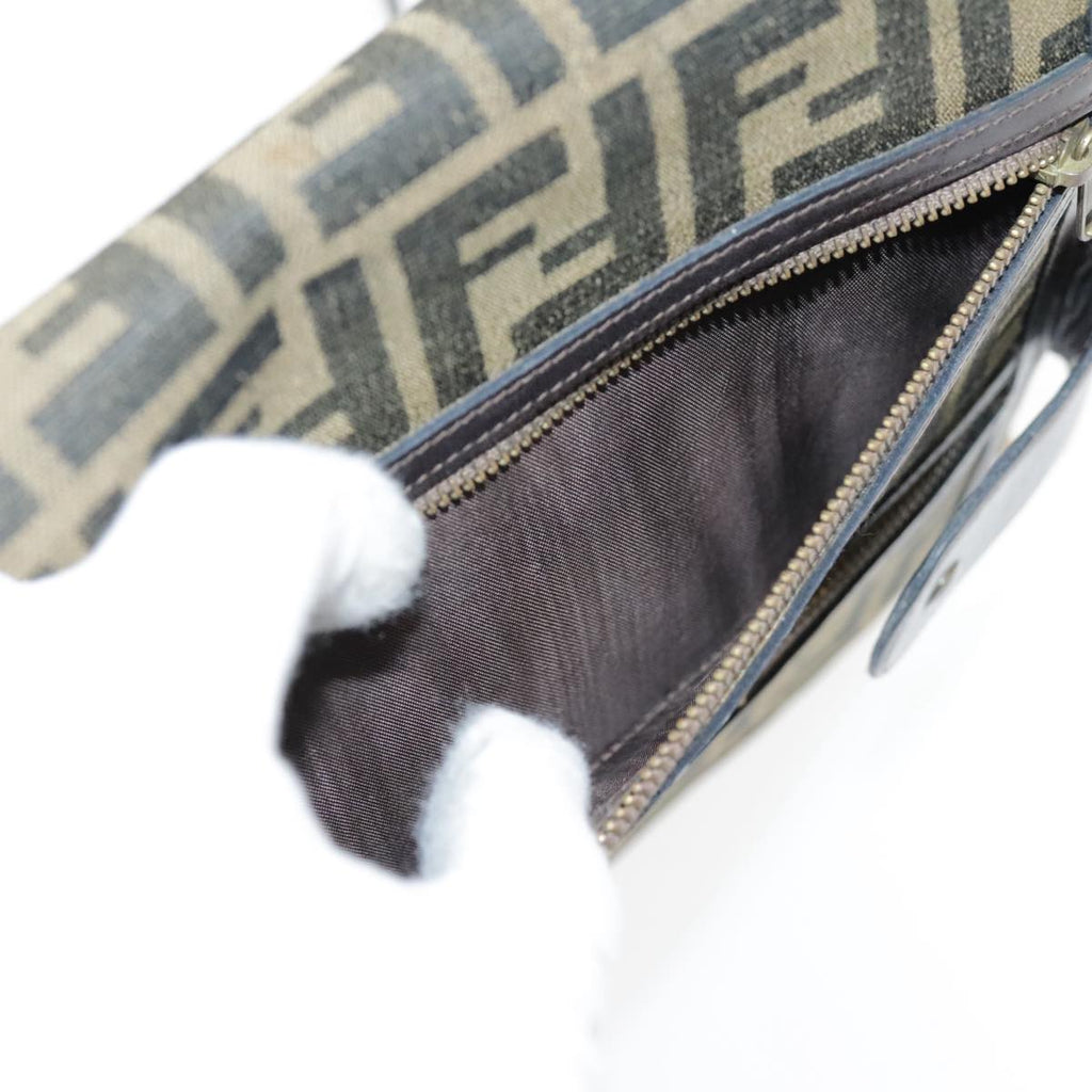 FENDI Zucca Canvas Shoulder Bag Brown Black Gold 94107