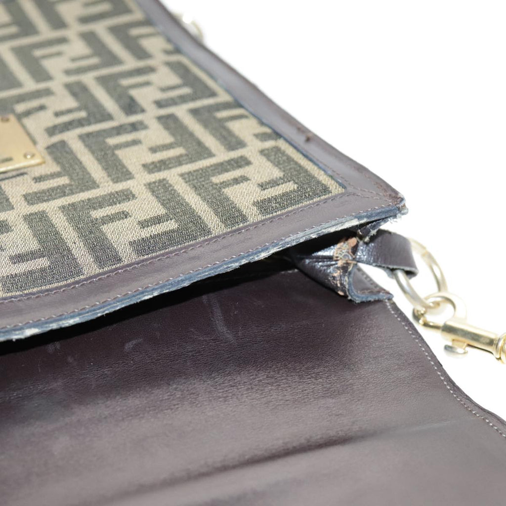 FENDI Zucca Canvas Shoulder Bag Brown Black Gold 94107