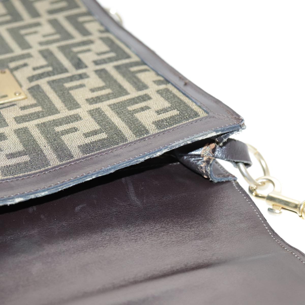 FENDI Zucca Canvas Shoulder Bag Brown Black Gold 94107