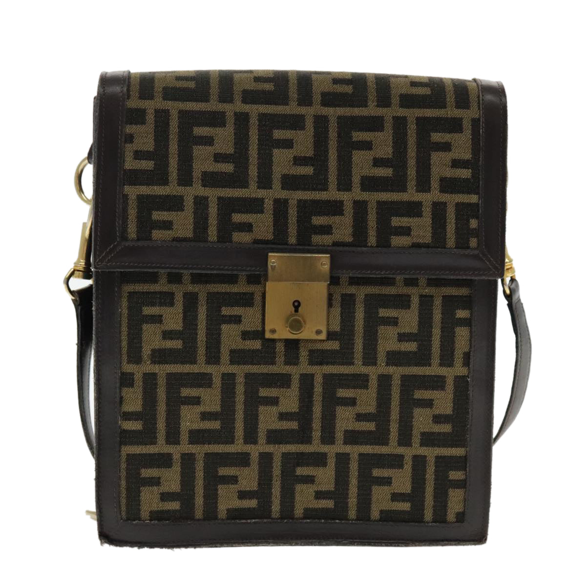 FENDI Zucca Canvas Shoulder Bag Brown Black Gold 94107