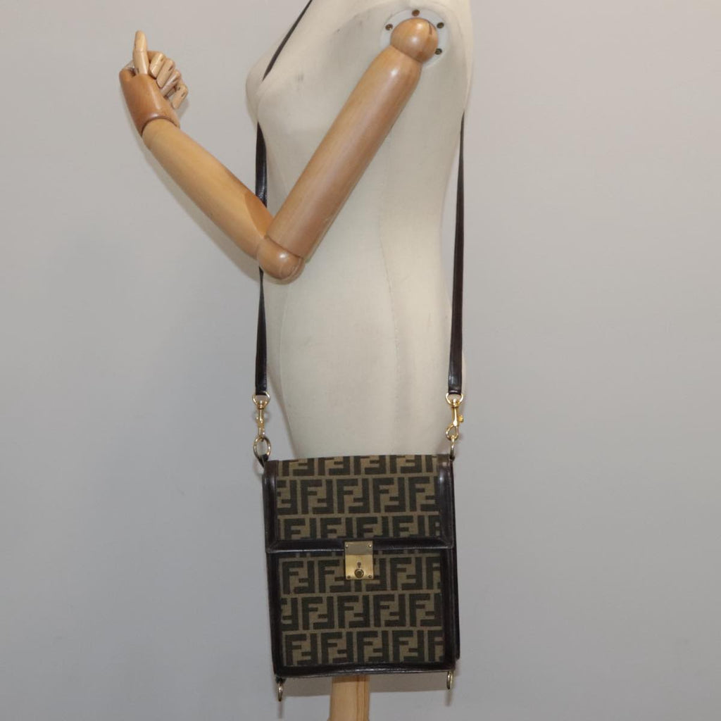 FENDI Zucca Canvas Shoulder Bag Brown Black Gold 94107