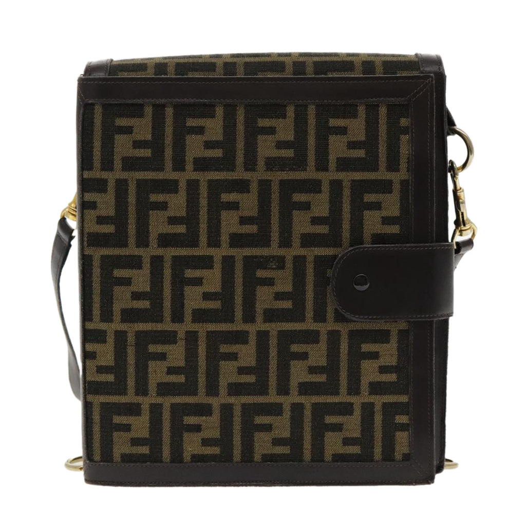 FENDI Zucca Canvas Shoulder Bag Brown Black Gold 94107
