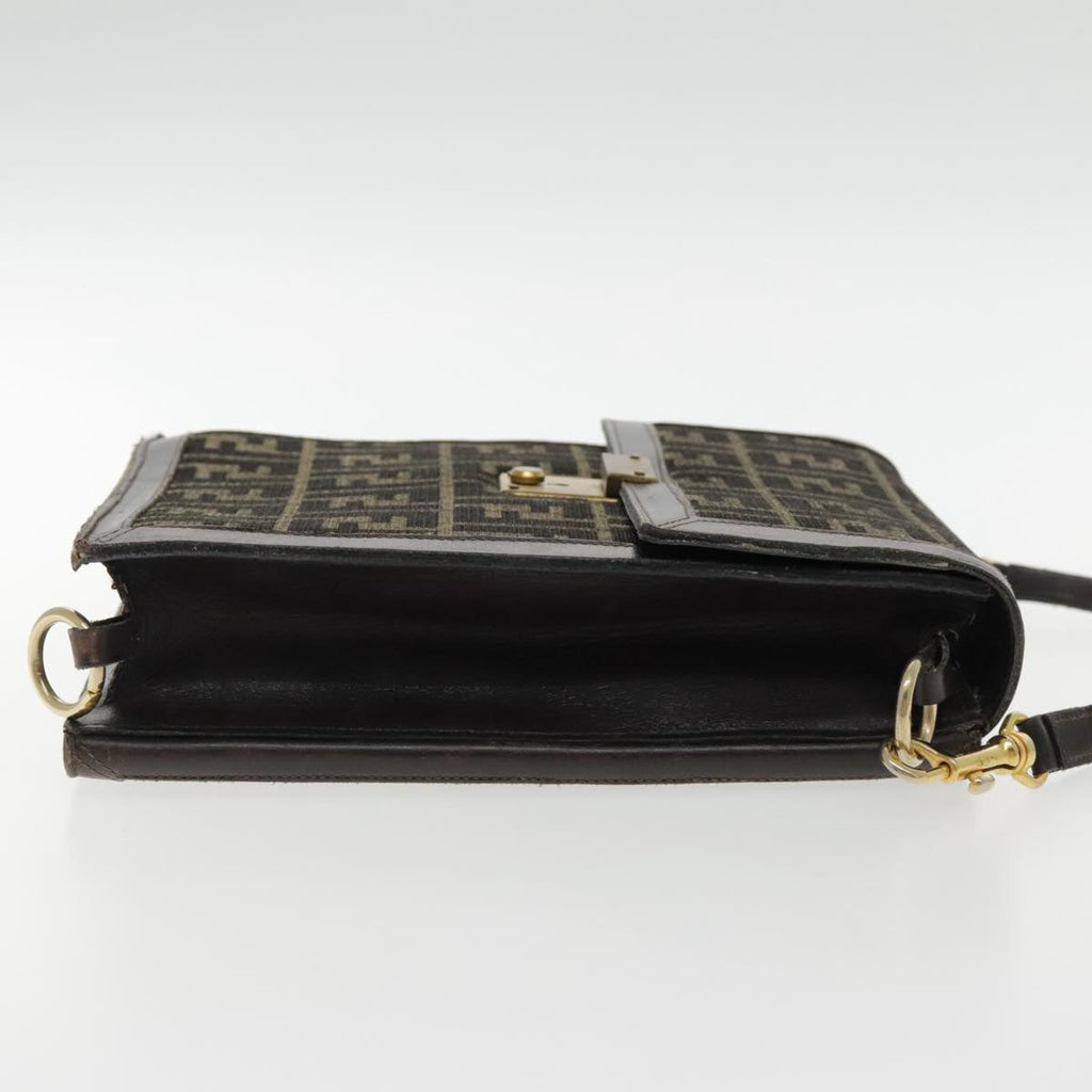 FENDI Zucca Canvas Shoulder Bag Brown Black Gold 94107