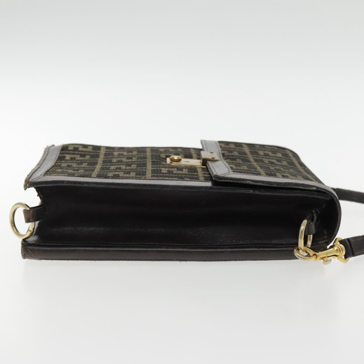 FENDI Zucca Canvas Shoulder Bag Brown Black Gold 94107