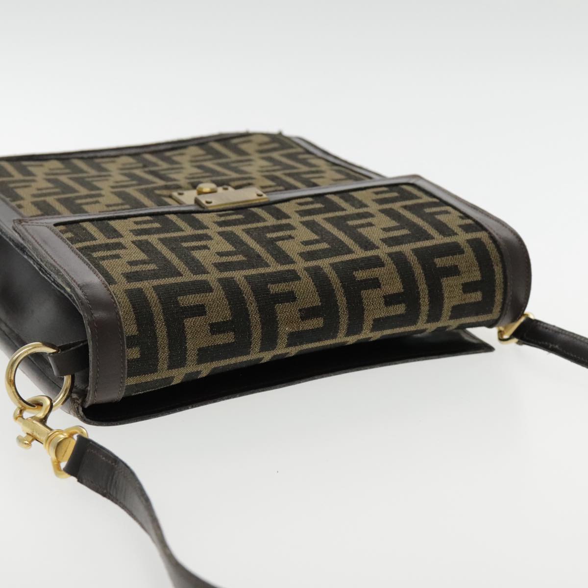FENDI Zucca Canvas Shoulder Bag Brown Black Gold 94107