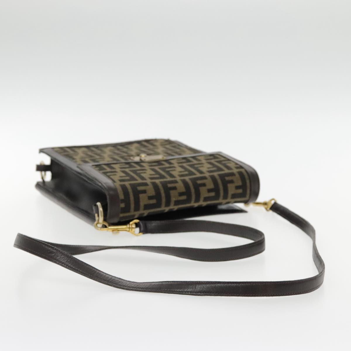 FENDI Zucca Canvas Shoulder Bag Brown Black Gold 94107