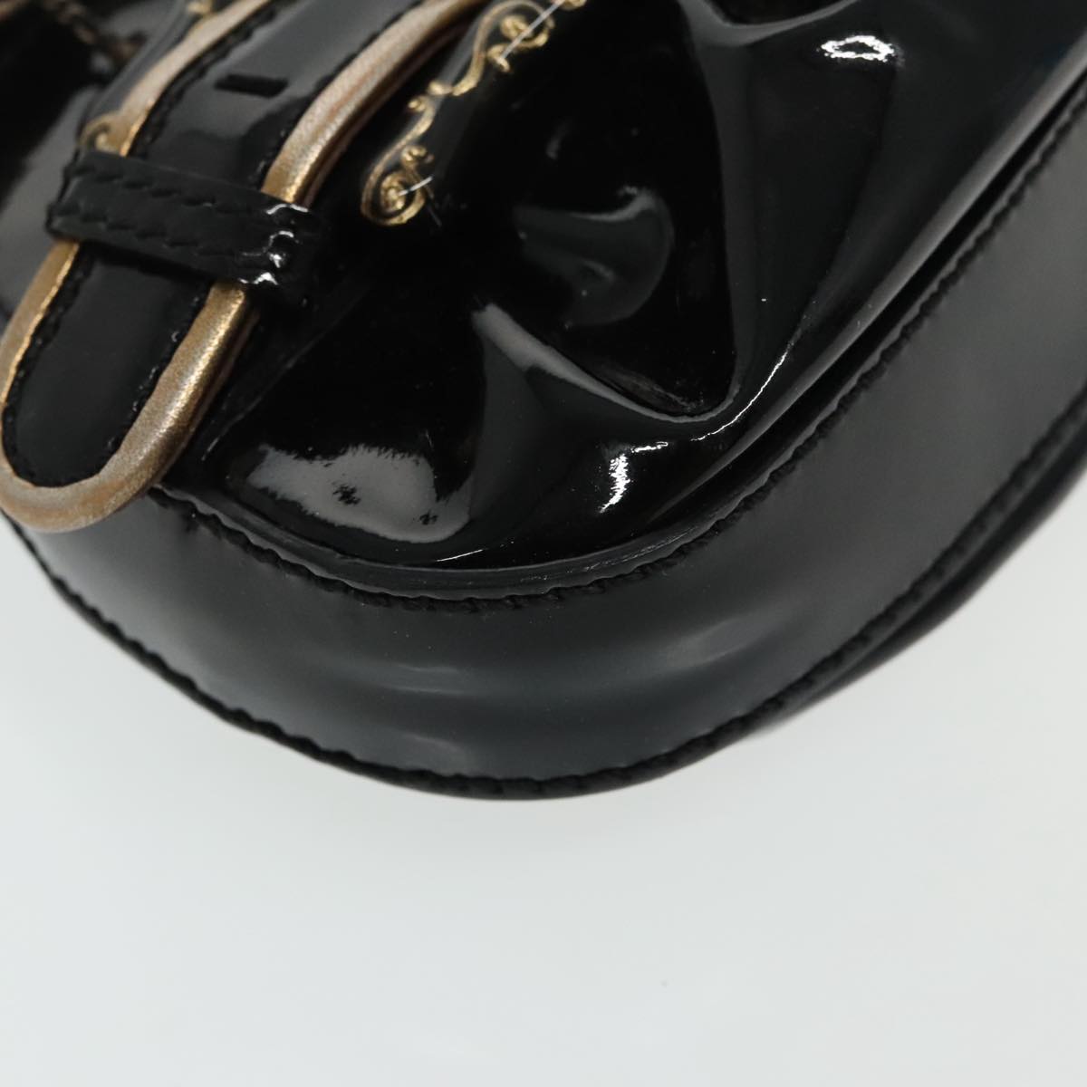 FENDI Chain Hand Bag Enamel Black 94130