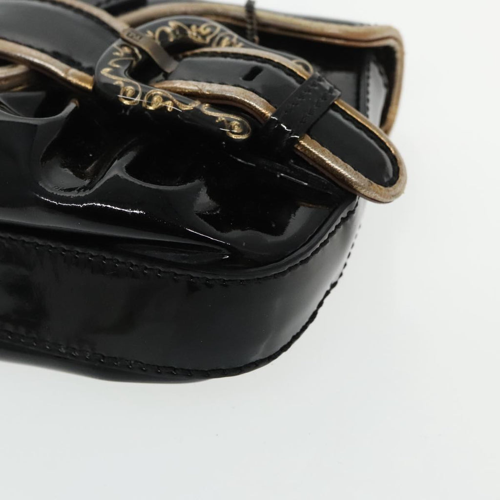 FENDI Chain Hand Bag Enamel Black 94130