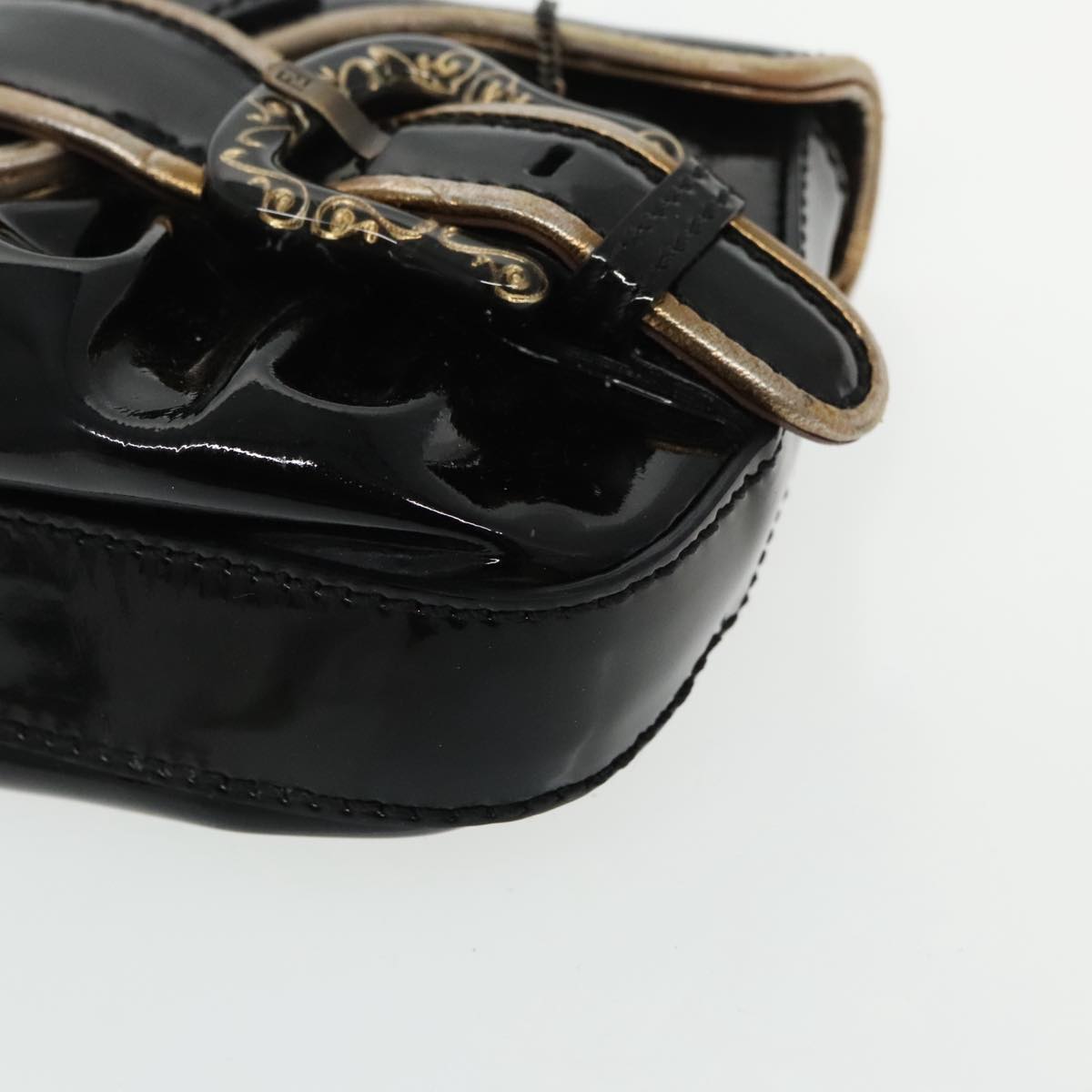 FENDI Chain Hand Bag Enamel Black 94130
