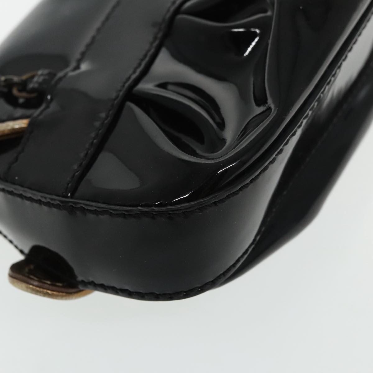 FENDI Chain Hand Bag Enamel Black 94130