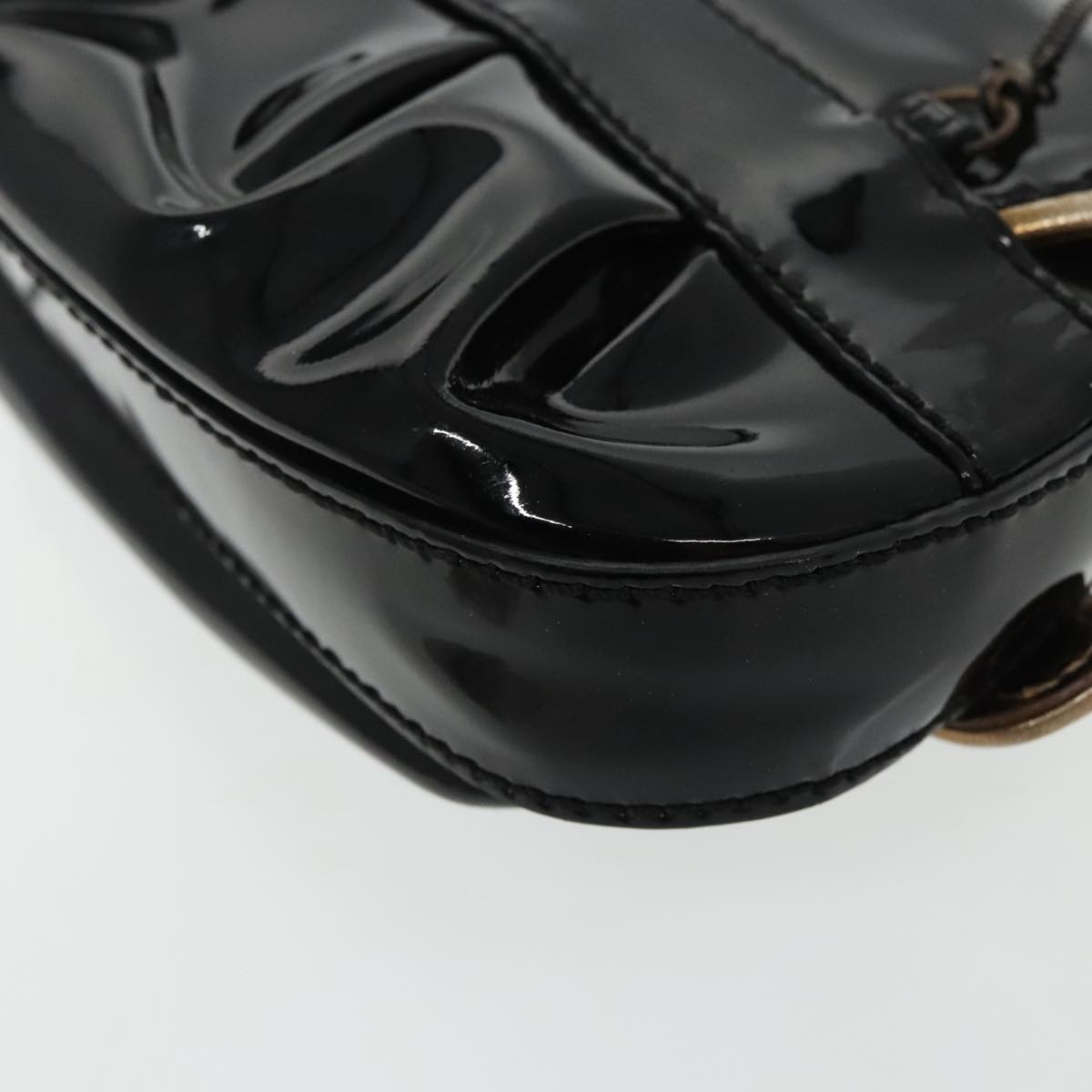 FENDI Chain Hand Bag Enamel Black 94130