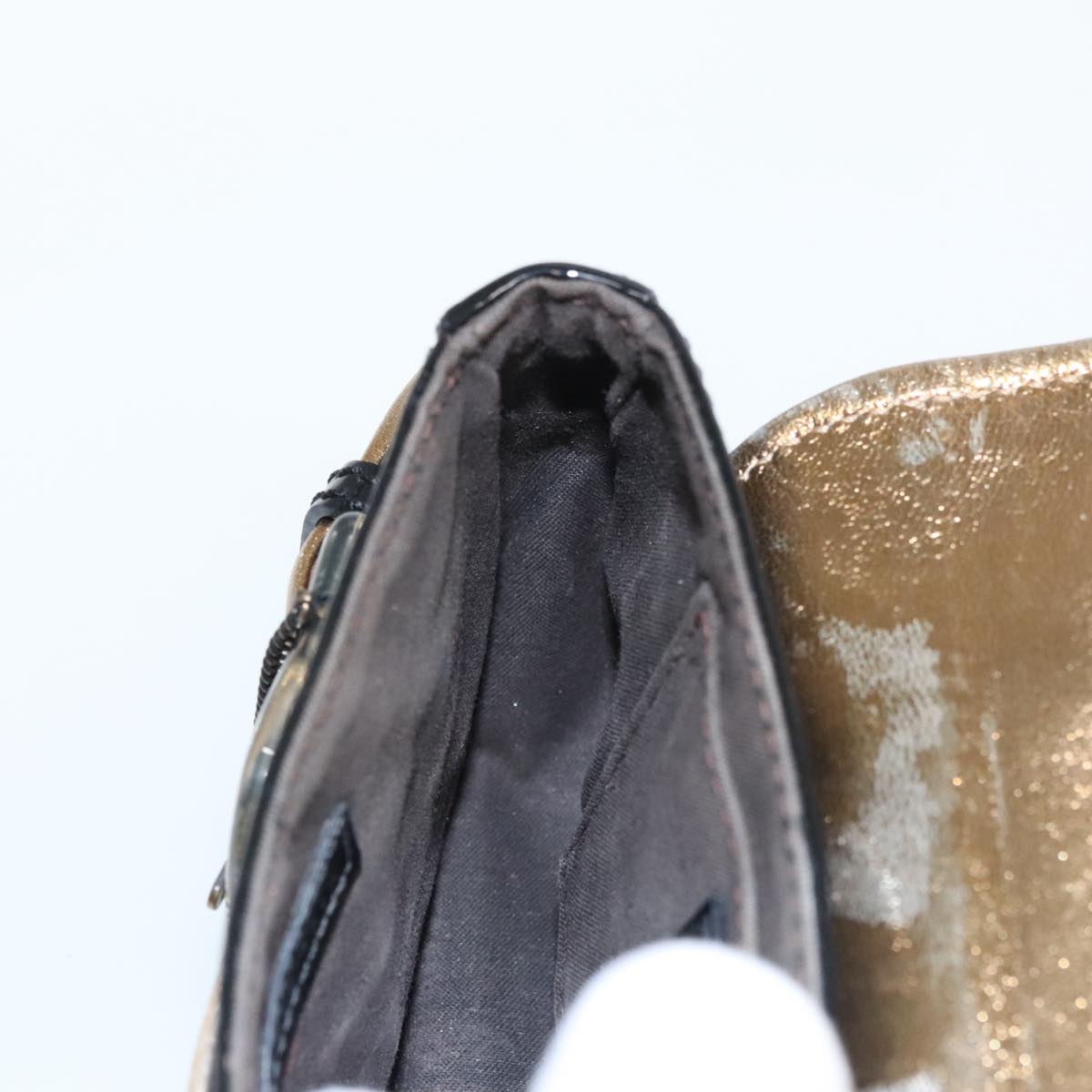 FENDI Chain Hand Bag Enamel Black 94130