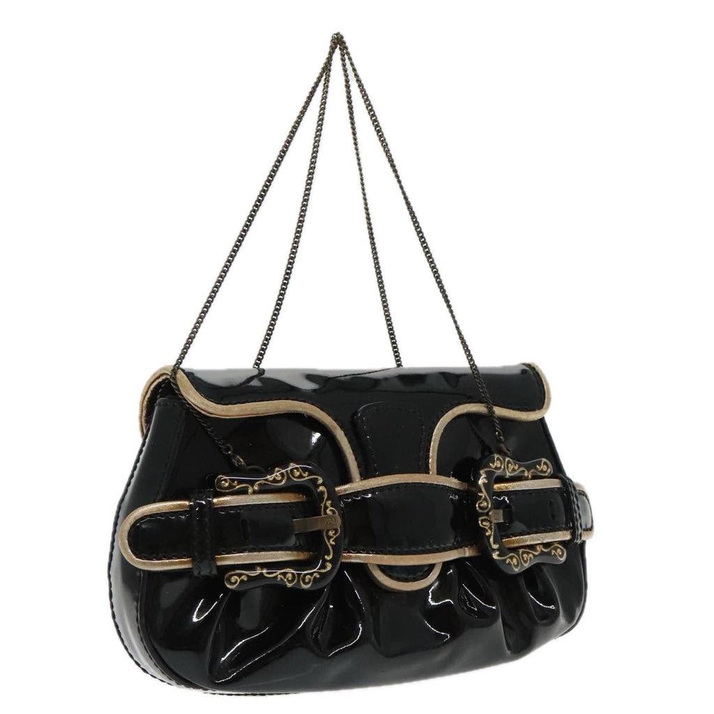 FENDI Chain Hand Bag Enamel Black 94130