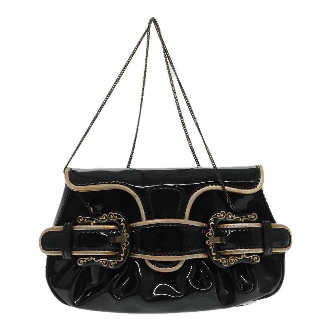 FENDI Chain Hand Bag Enamel Black 94130